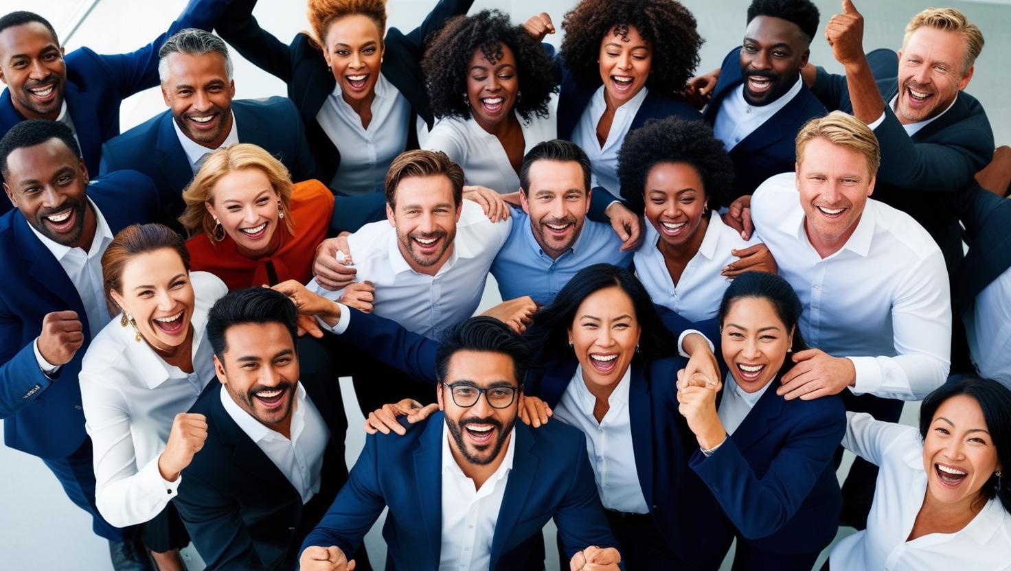 Diverse group of successful entrepreneurs celebrating together - representing the E-Courses community
